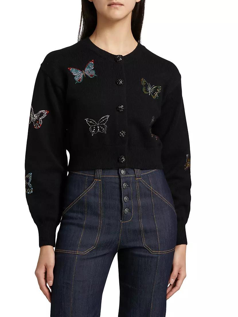 Lisette Butterfly Crystal-Embellished Cotton-Blend Cardigan Product Image