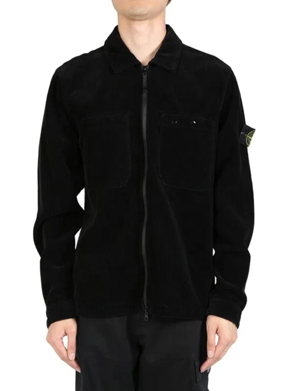 STONE ISLAND Velvet Overshirt Shirt, Blouse In Black Product Image