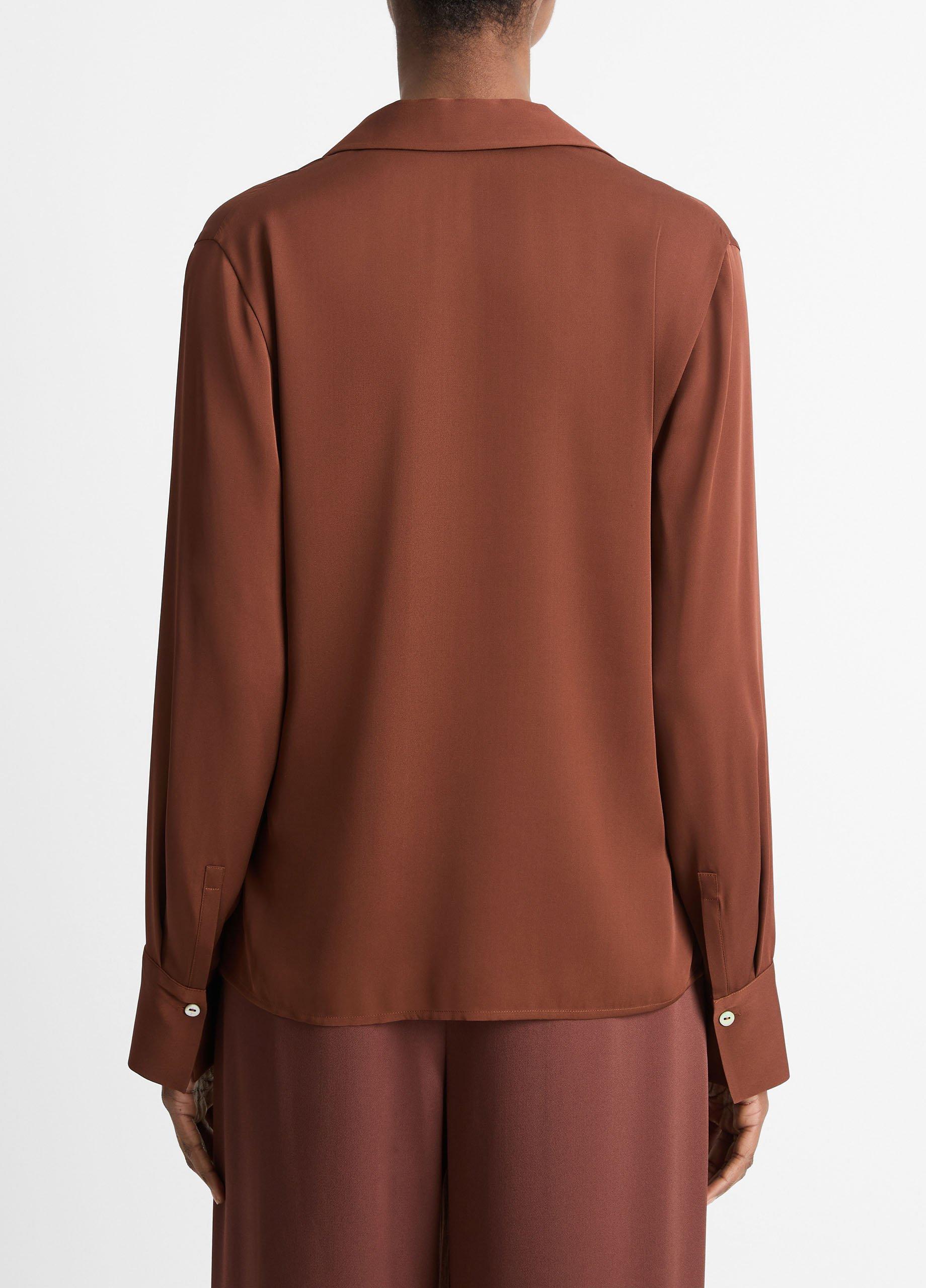 Stretch-Silk Long-Sleeve Polo Blouse Product Image