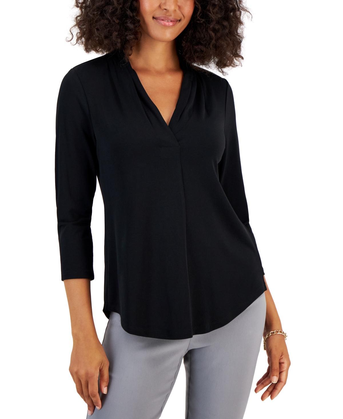 Jm Collection Womens Solid V-Neck Pleat Top, Created for Macys Product Image