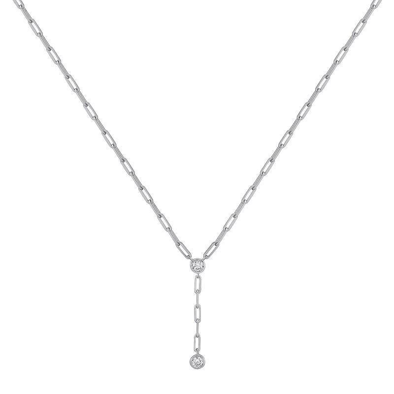 OLIVIA AND HARPER Sterling Silver Cubic Zirconia Rectangle Chain Y-Necklace, Womens Product Image