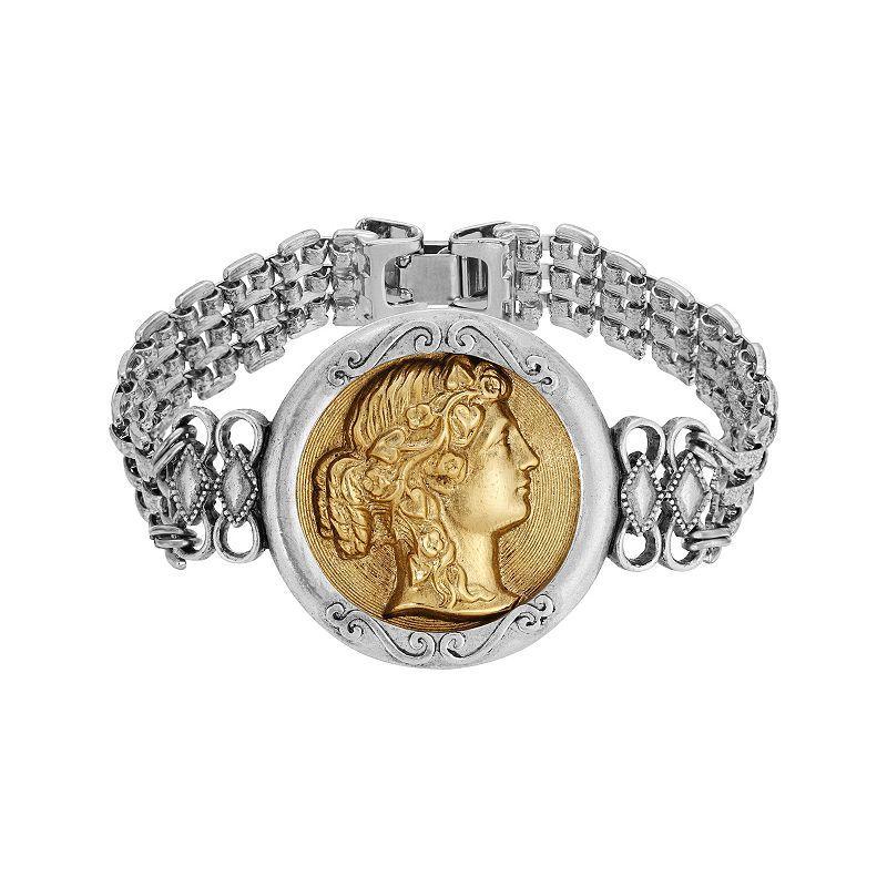 1928 Silver Tone Gold Center Cameo Bracelet, Womens, Multi Product Image