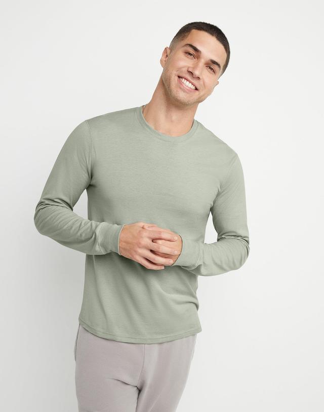 Hanes Originals Mens Cotton Long Sleeve T-Shirt Equilibrium Green S Product Image