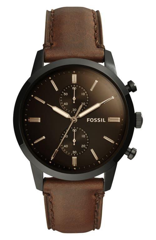 Fossil Mens Chronograph Townsman Brown Leather Strap Watch 44mm - Brown Product Image