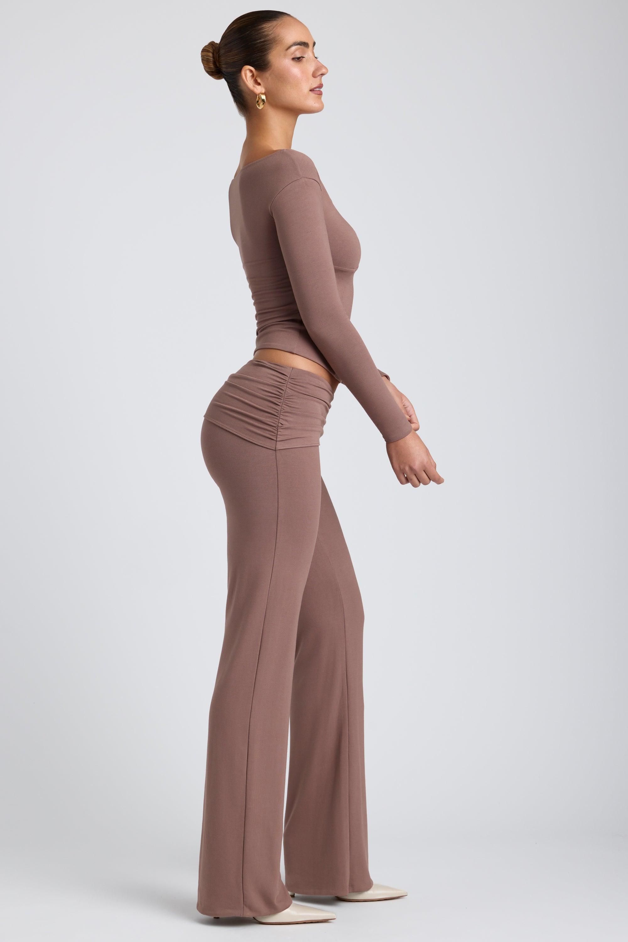 Modal Twist-Front Long-Sleeve Crop Top in Taupe Product Image