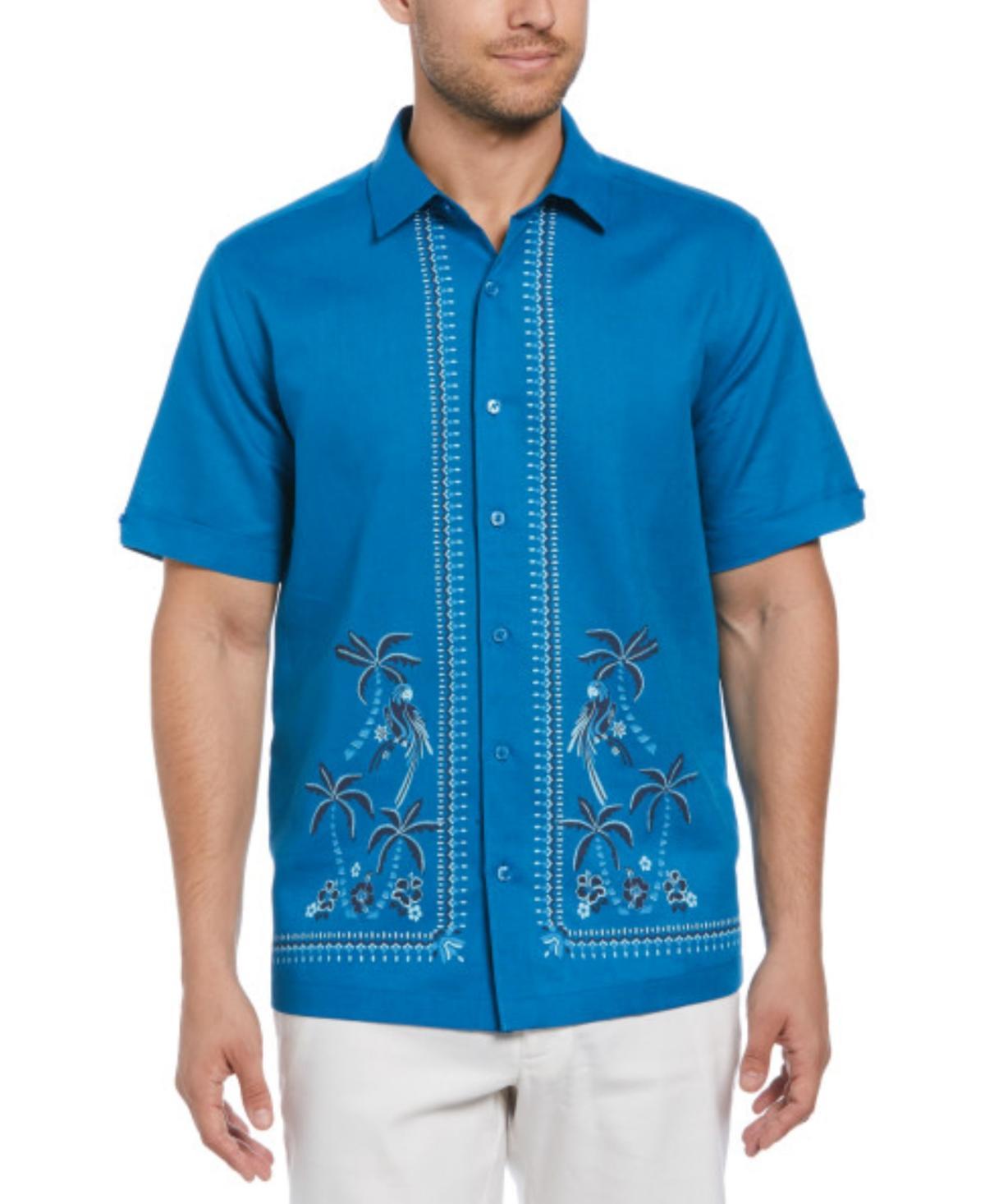 Cubavera Mens Short Sleeve L-Shaped Tropical Print Linen Blend Button-Front Shirt Product Image