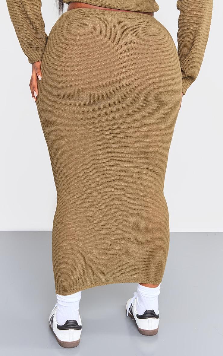 Plus Khaki Knitted Maxi Skirt Product Image