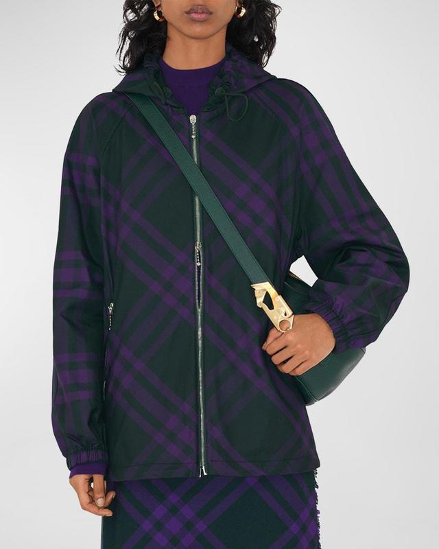 Plaid Zip-Up Hooded Nylon Jacket Product Image