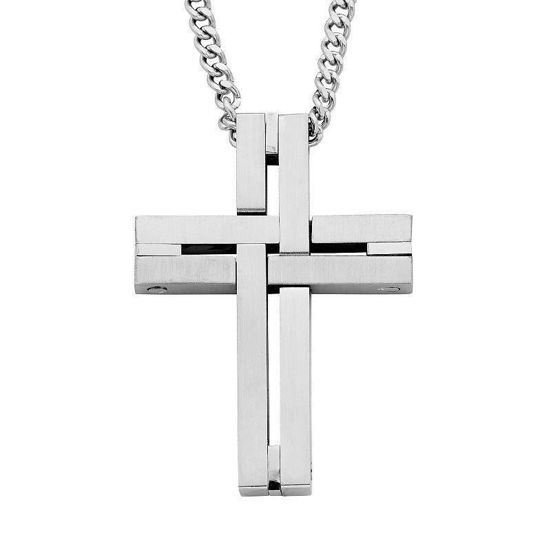 Mens Boston Bay Diamonds Stainless Steel Interlocking Cross Pendant, White Product Image