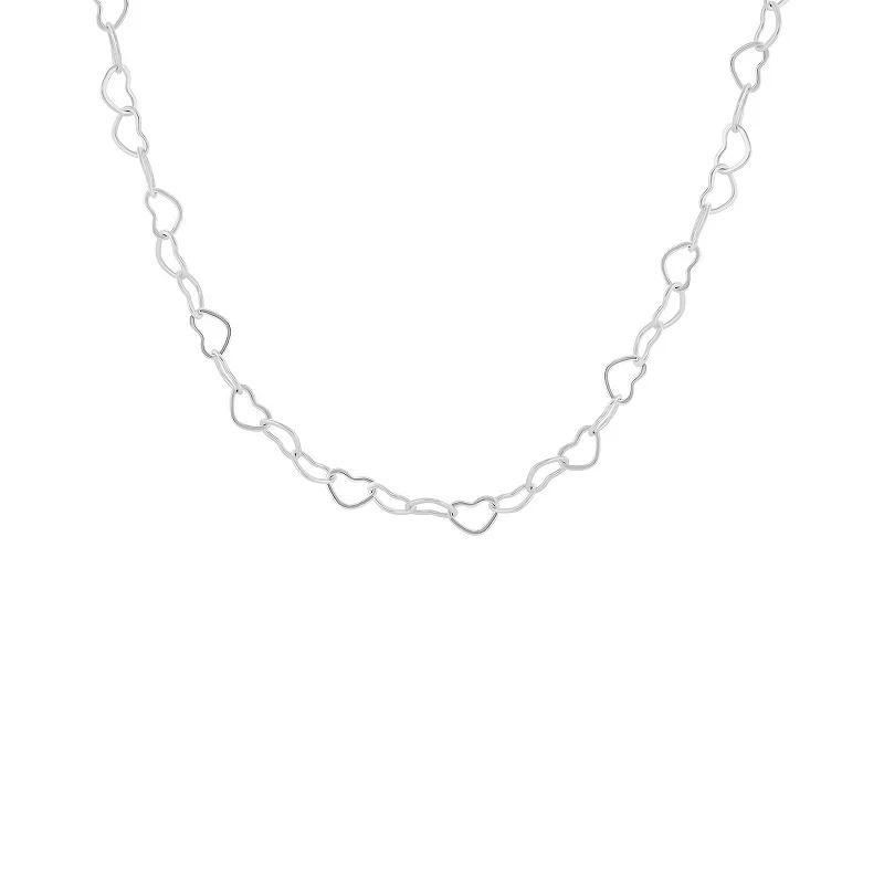 PRIMROSE Fine Silver Plated Open Heart Link Chain Necklace, Womens Silver Tone Product Image