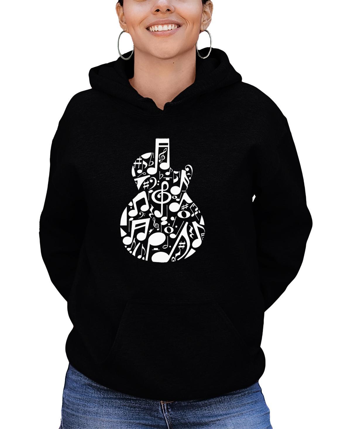 La Pop Art Womens Music Notes Guitar Word Art Hooded Sweatshirt Product Image