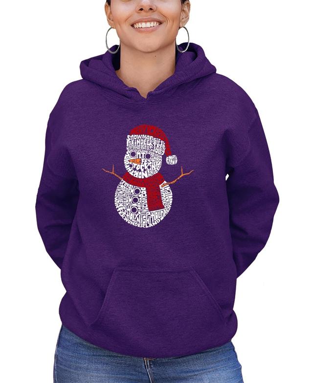 La Pop Art Womens Christmas Snowman Word Art Hooded Sweatshirt Product Image