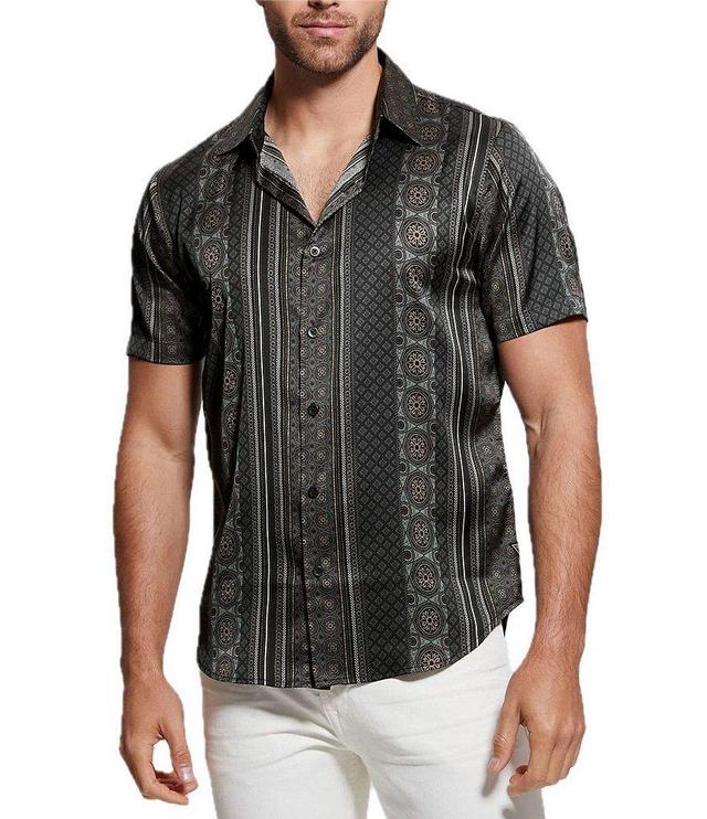 Guess Charm Mosaic Stripe Short Sleeve Woven Shirt Product Image