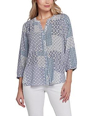 Nydj Three Quarter Sleeve Printed Pintucked Back Blouse Product Image