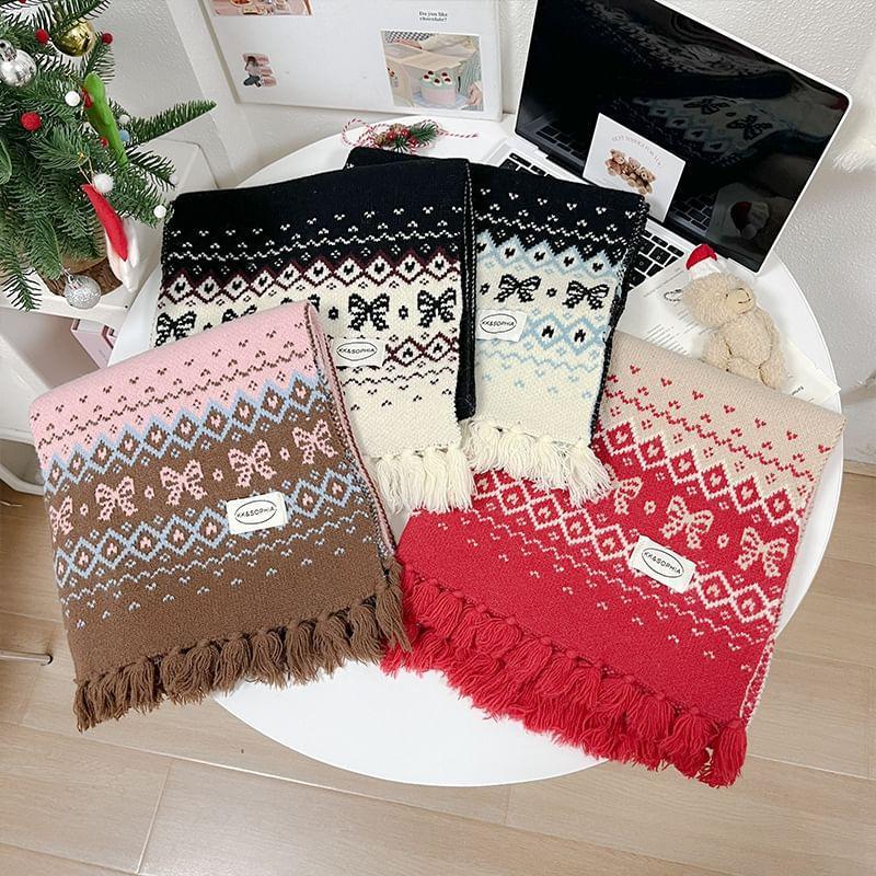 Bow Jacquard Applique Tassel Scarf Product Image