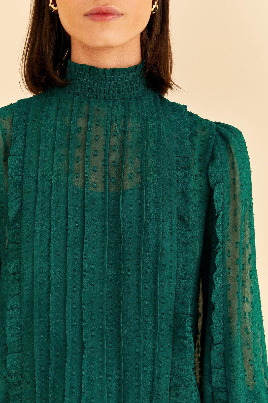 Emerald Ruffle Long Sleeve Blouse Product Image