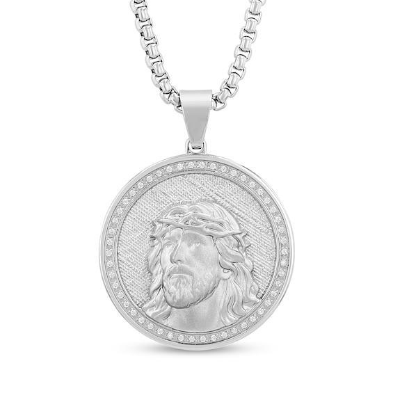 Men's 1/4 CT. T.w. Diamond Jesus Medallion in Stainless Steel Product Image