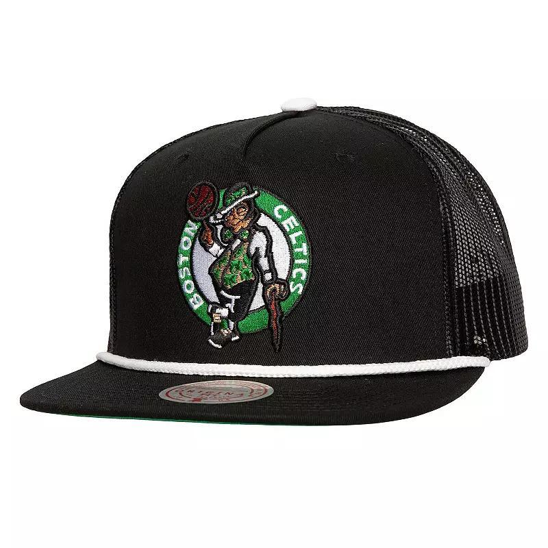 Mitchell Ness Mens Black Boston Celtics Roper Meshback Trucker Snapback Hat Product Image