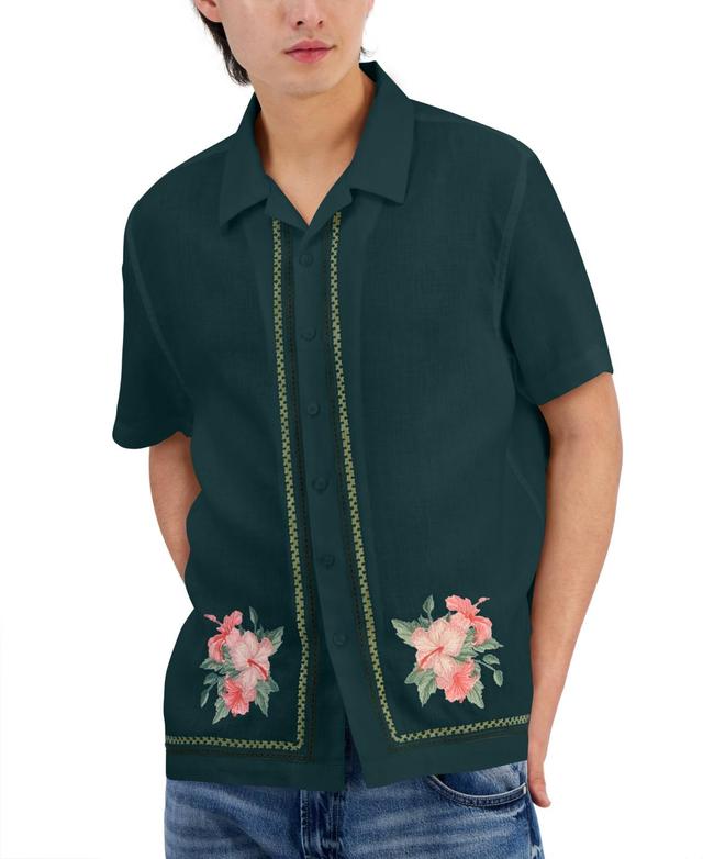 Guess Mens Linen Embroidered Floral Shirt Product Image