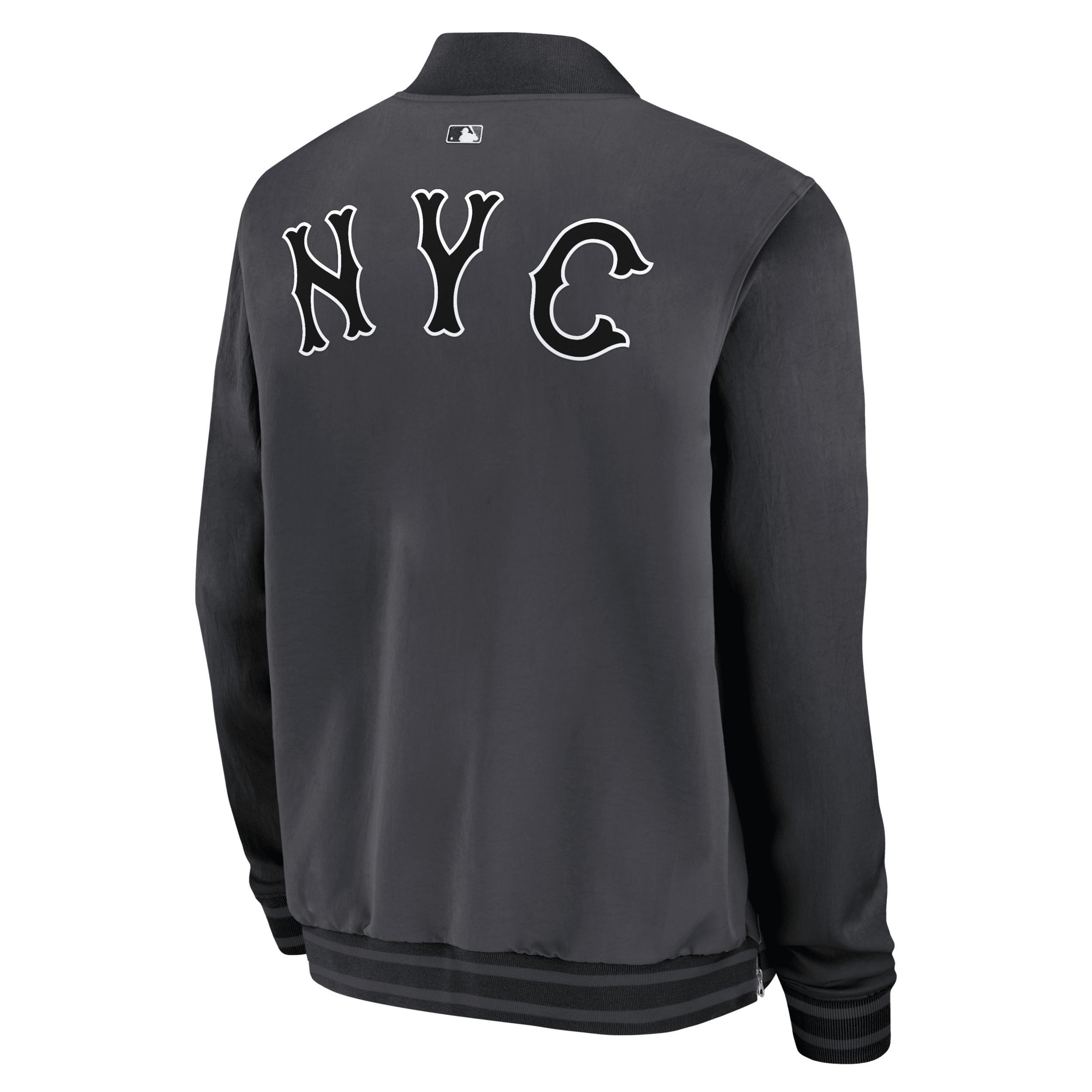 Nike Mens Charcoal New York Mets 2024 City Connect Authentic Collection Game Time Full-Zip Bomber Jacket Product Image