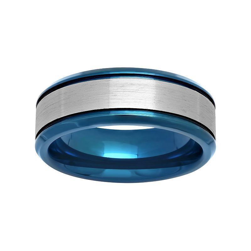 Mens Two Tone Stainless Steel Wedding Band Blue Product Image