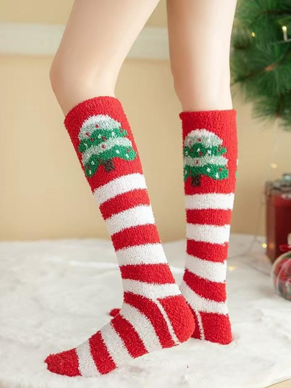 Contrast Color Keep Warm Striped Velvet Socks Accessories Product Image