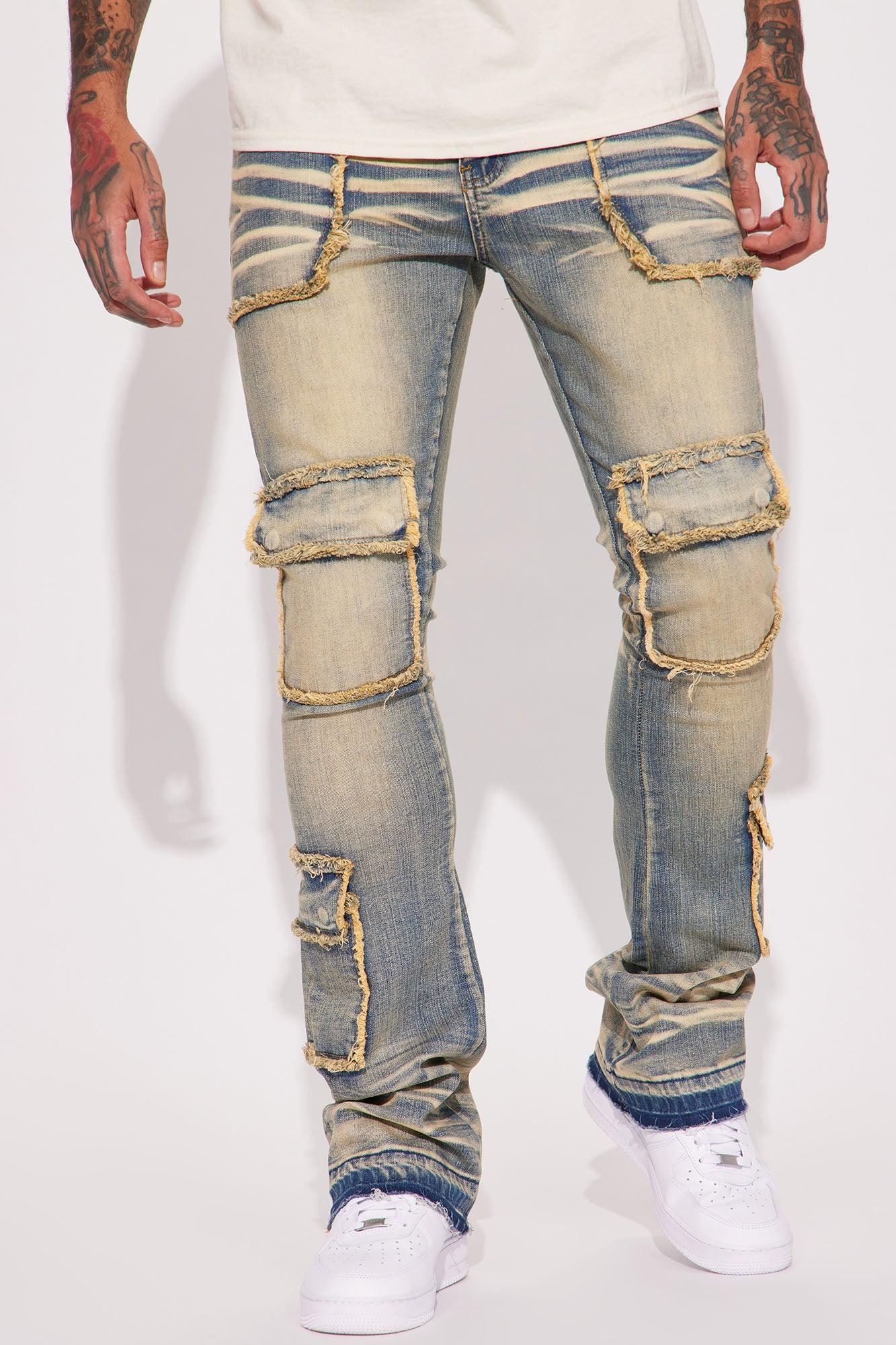 Can I Cargo Stacked Skinny Flare Jeans - Vintage Blue Wash Product Image