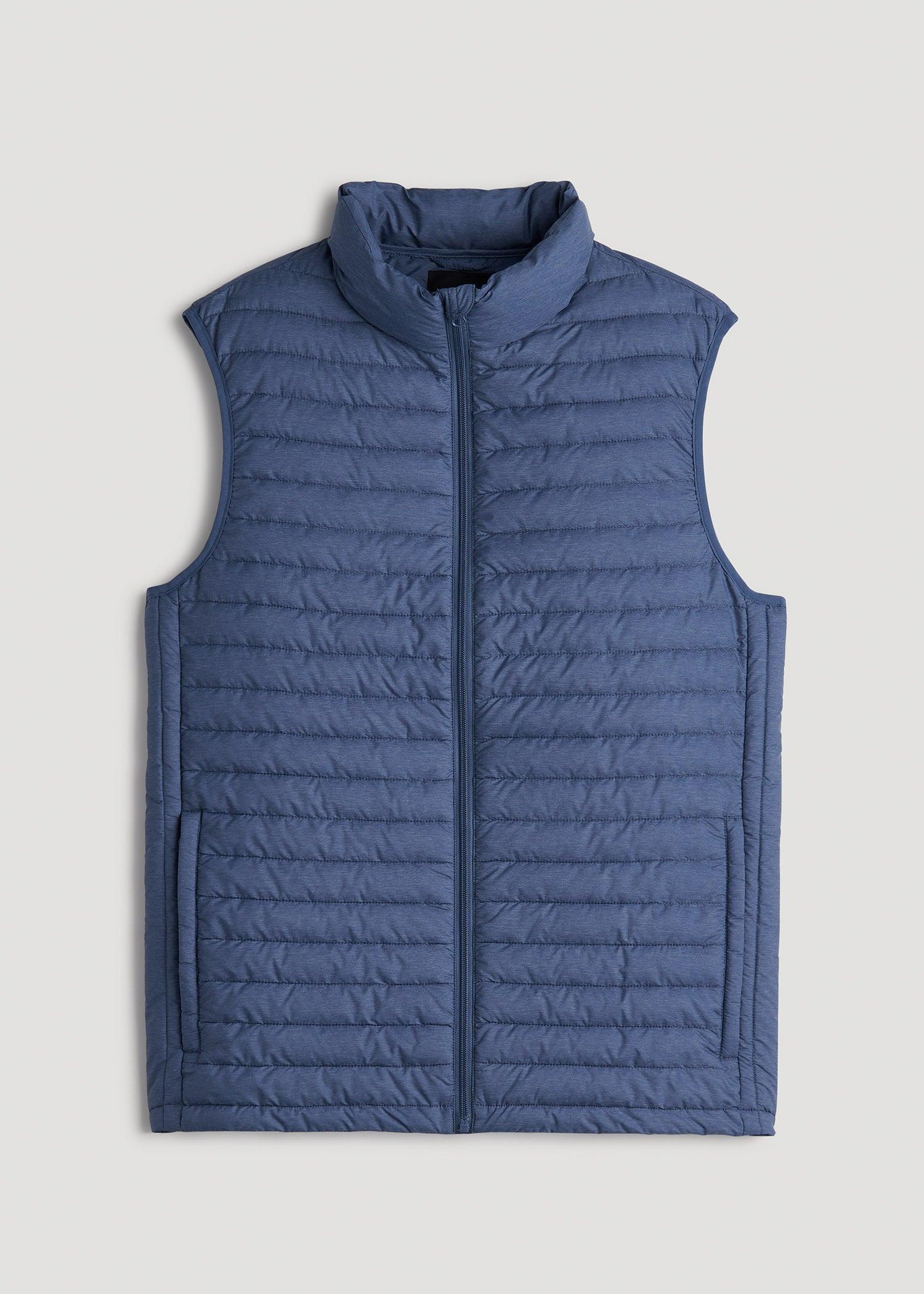 Tall Men's Packable Puffer Vest in Steel Blue Male Product Image