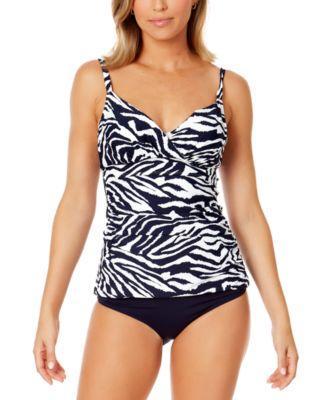 Anne Cole Womens Printed Surplice Tankini Top High Waist Bikini Bottoms Product Image