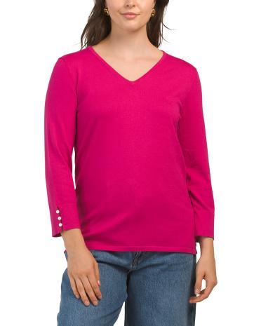 Pima Cotton Blend Classic V Sweater for Women | Cotton/Nylon Product Image