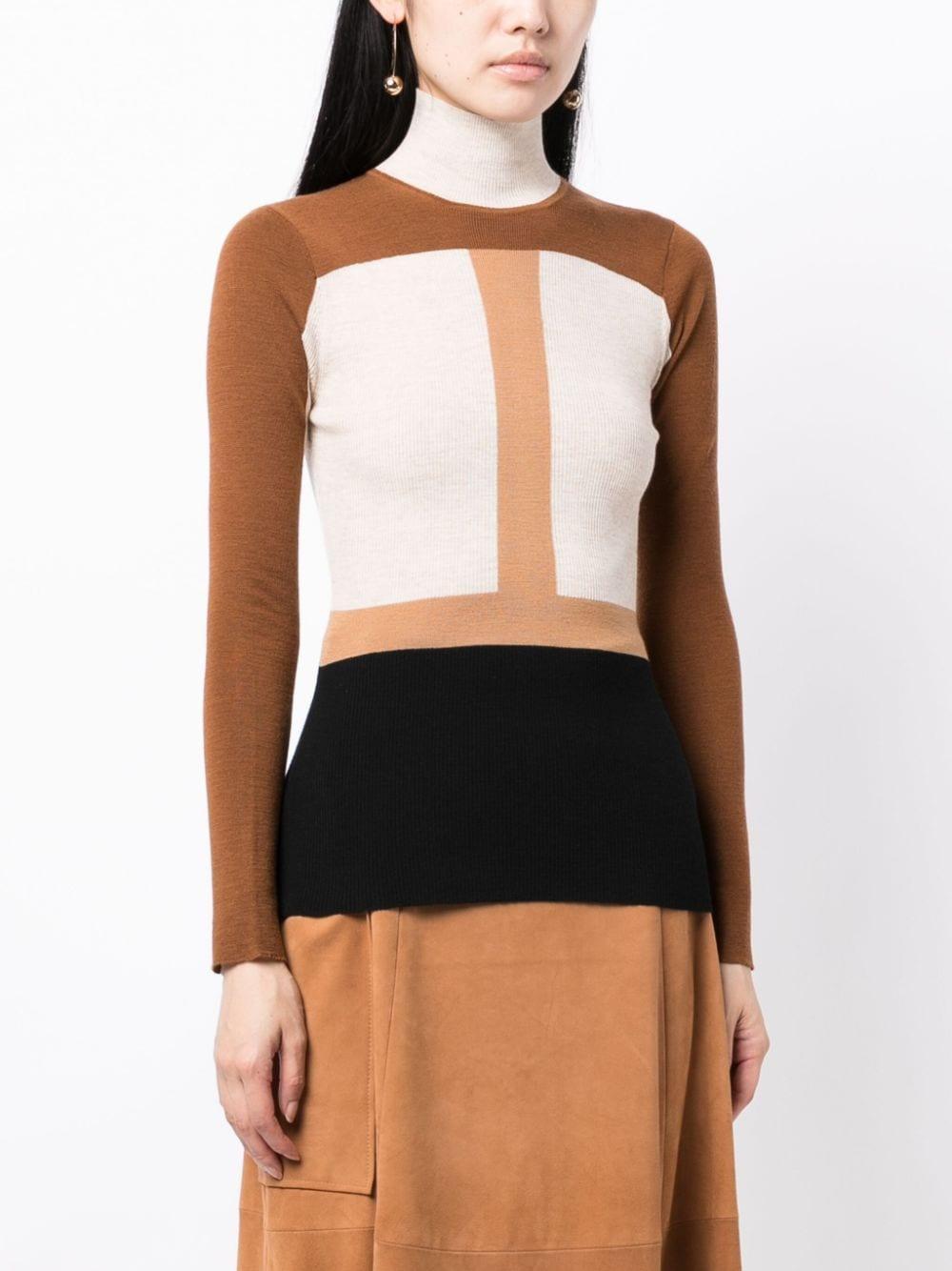 Colorblock Wool Intarsia Turtleneck Sweater In Multicolor Brown Product Image