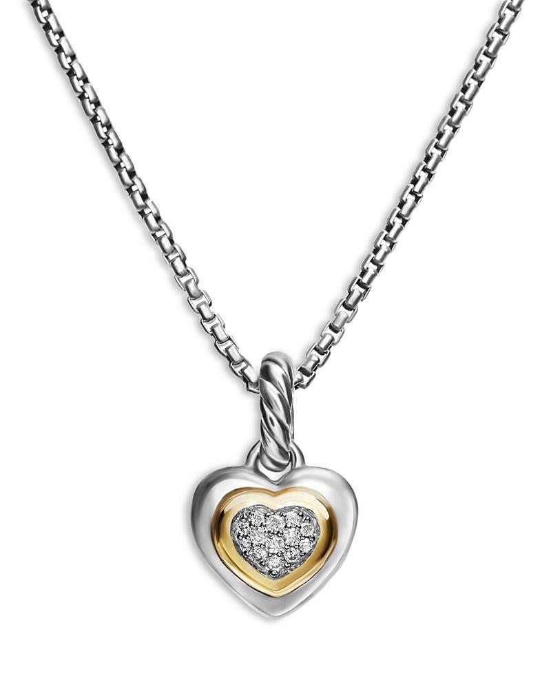 David Yurman Petite Cable Heart Pendant Necklace in Sterling Silver with 14K Yellow Gold and Diamonds, 16 Product Image