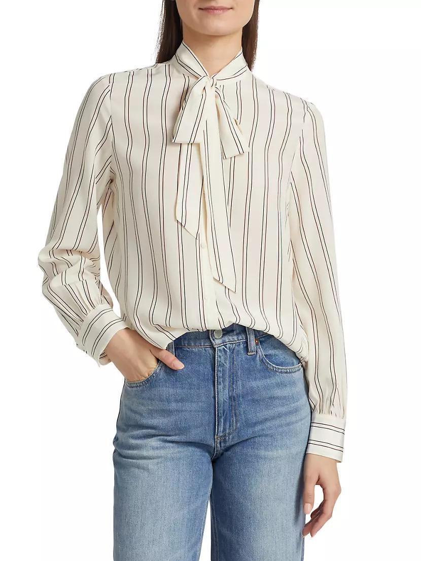 Irina Striped Silk Tieneck Top Product Image