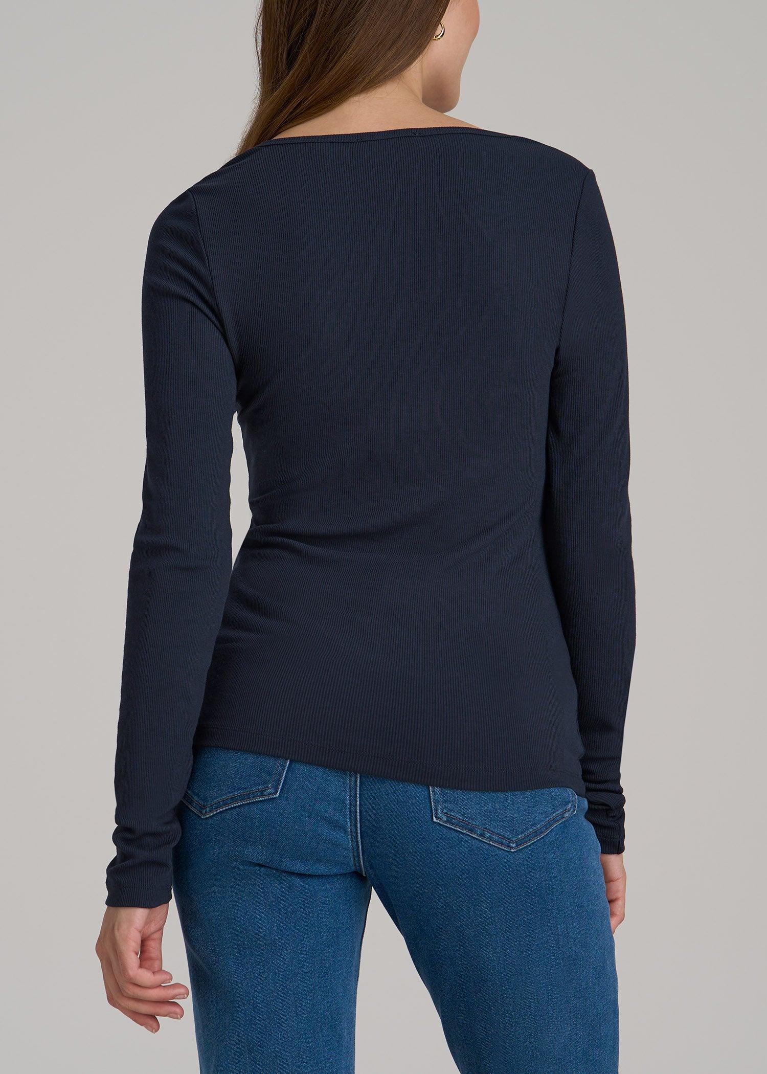 Long Sleeve Ribbed Squareneck Top for Tall Women in Evening Blue Female Product Image