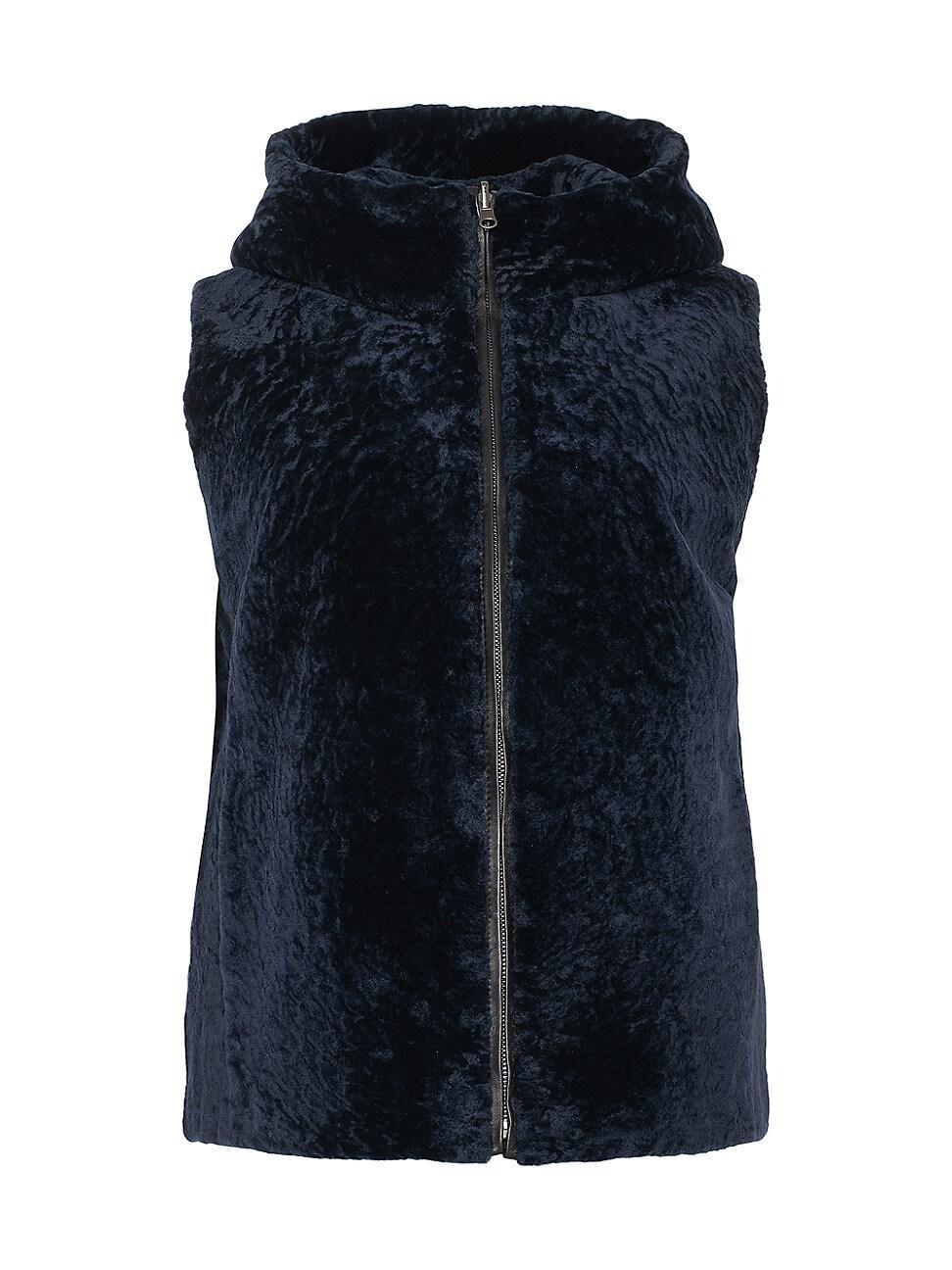 Womens Shearling Lamb Vest Hooded Reversible to Taffeta Product Image