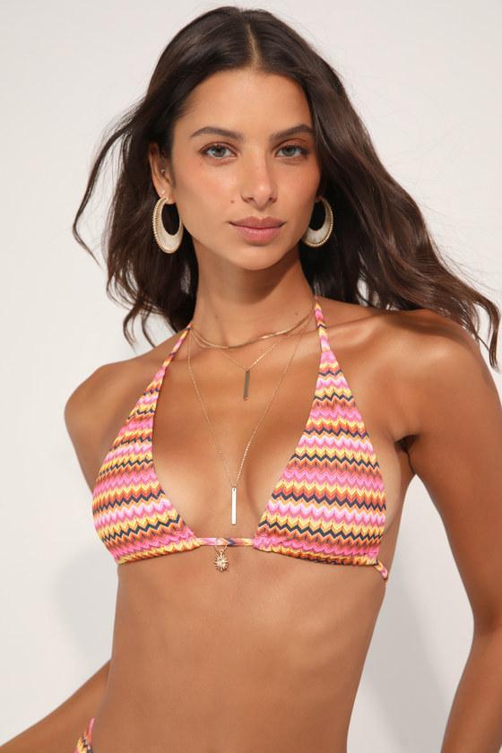 Waves of Fun Pink Multi Chevron Triangle Bikini Top Product Image