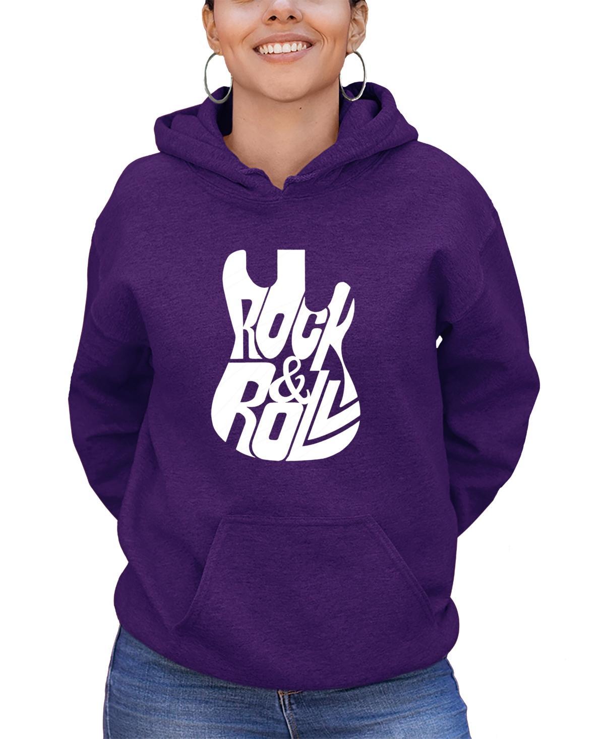 La Pop Art Womens Word Art Rock And Roll Guitar Hooded Sweatshirt Product Image