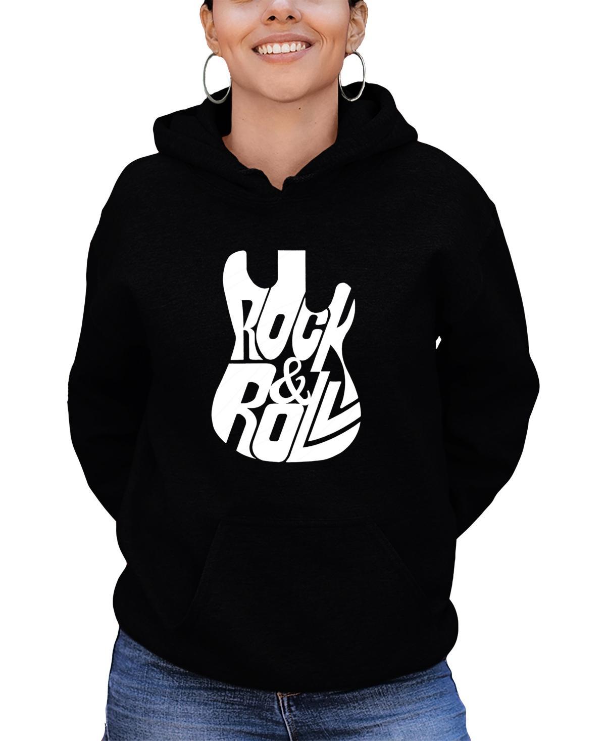 La Pop Art Womens Word Art Rock And Roll Guitar Hooded Sweatshirt Product Image