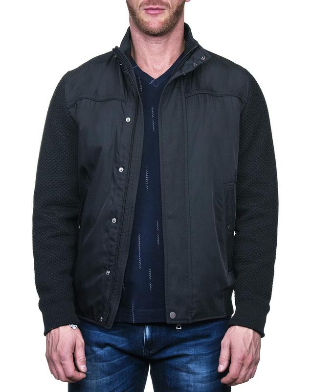 Mens Knitted Stand-Collar Bomber Jacket Product Image