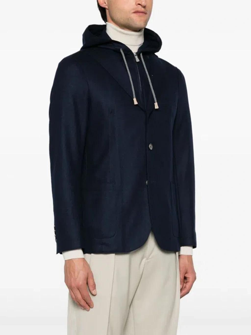 Single-breasted Hooded Blazer In Blue Product Image