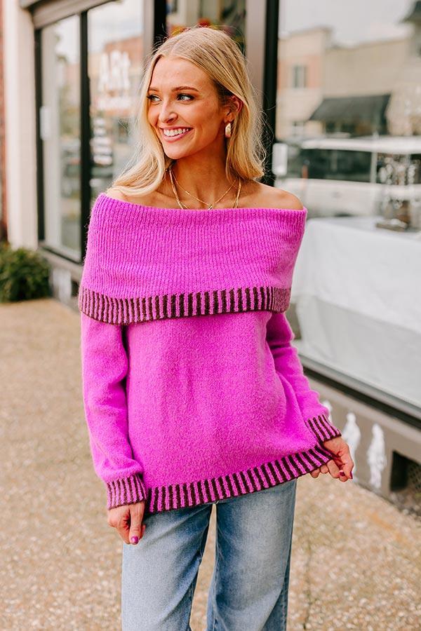 Chic Moment Off Shoulder Knit Sweater in Violet Product Image