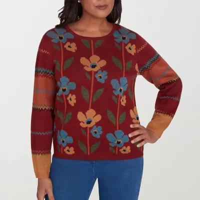 Alfred Dunner Harvest Moon Womens Crew Neck Long Sleeve Floral Pullover Sweater product image