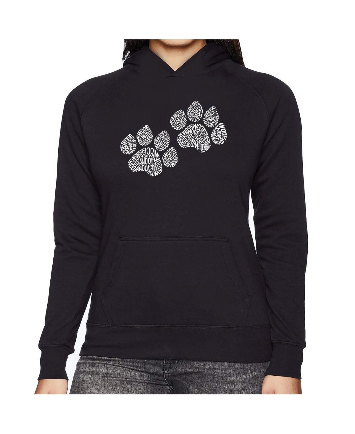 La Pop Art Womens Word Art Hooded Sweatshirt -Woof Paw Prints Product Image