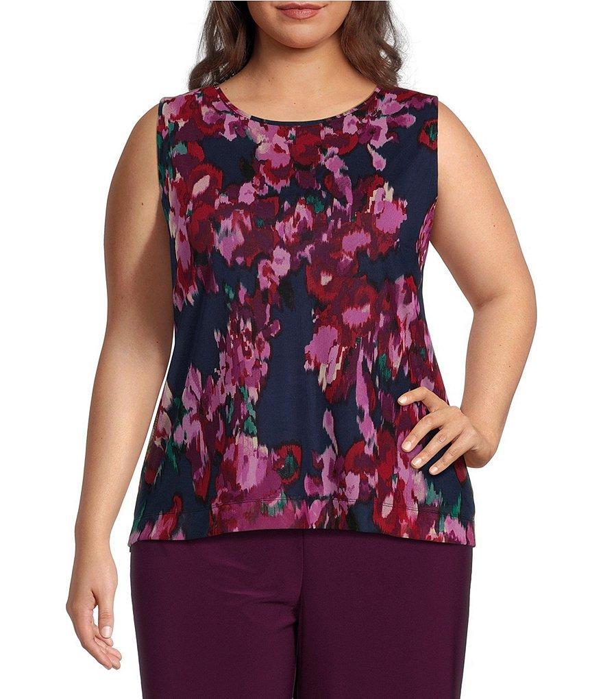 Investments Plus Size Soft Separates Floral Mesh Crew Neck Tank Top Product Image