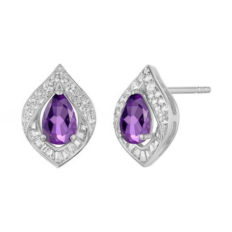 Sterling Silver Amethyst & Lab-Created White Sapphire Earrings, Womens Product Image