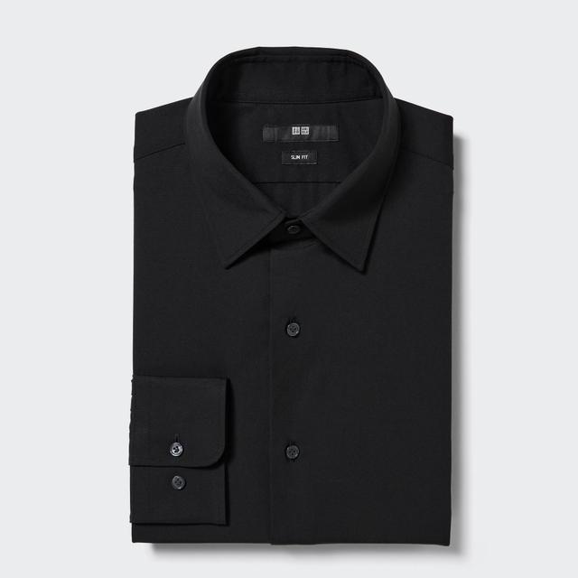 Mens Easy Care Stretch Slim-Fit Shirt with Shape-Retaining Black 3XL UNIQLO US Product Image