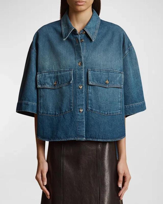 KHAITE Mahsha Denim Button-front Top In Stinson Product Image