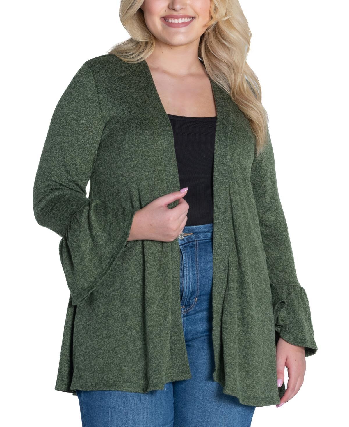 24seven Comfort Apparel Plus Size Bell Sleeve Open Cardigan Sweater Product Image