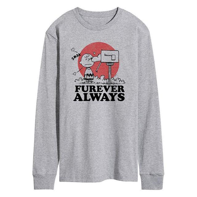 Mens Peanuts Furever Always Long Sleeve Graphic Tee Grey Gray Product Image