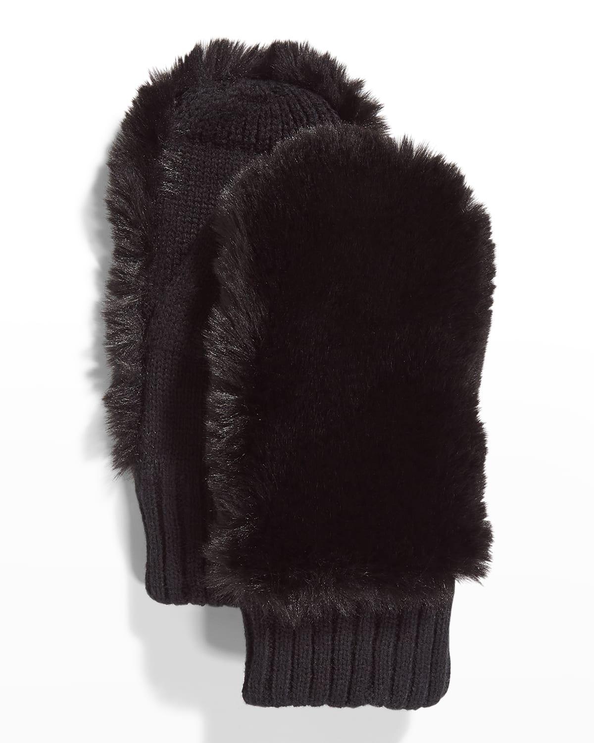 Faux-Fur Knit Mittens Product Image